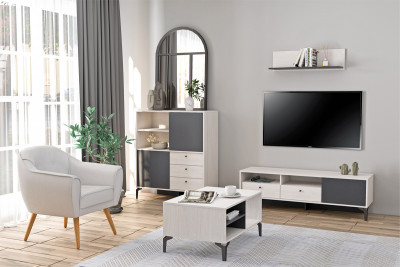 Модульная Гостиная Лион, набор 11, Ясень анкор светлый/Графит