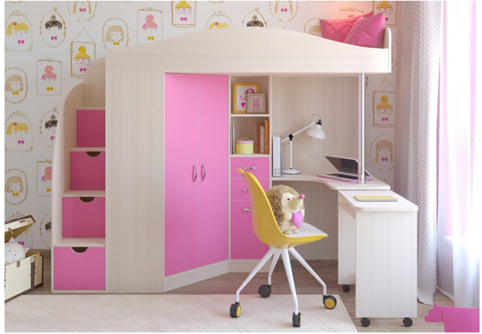 Кровать-чердак Юниор 4 (Дуб молочный/Лайм)