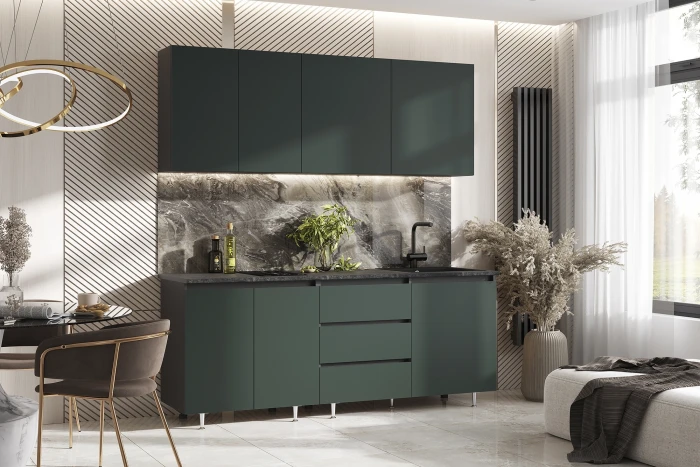 Кухня Челси 2,0м Компановка №2, Графит/Изумрудный (Кастилло темный)