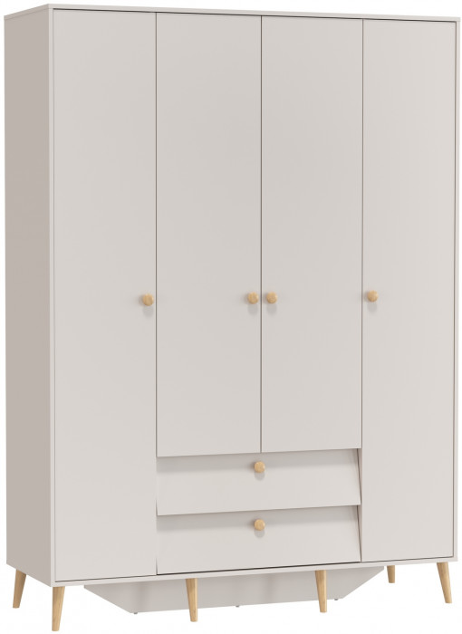 Афина Спальня 4-75930М1к.с. Шкаф 4-х дверный с двумя ящиками, цвет кашемир серый, ШхГхВ 160х56,3х220 см., цвет ножек: тик