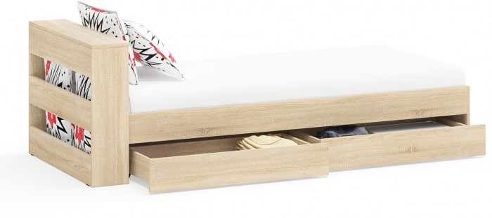 Ксения Кровать с ящиками 0900, дуб сонома