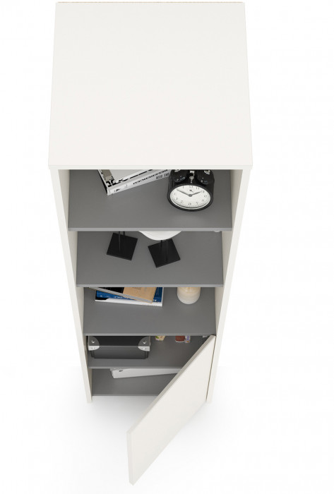 Торонто 13.13 Шкаф комбинированный, цвет белый шагрень/стальной серый, ШхГхВ 40х40,3х149,7 см., универсальная сборка