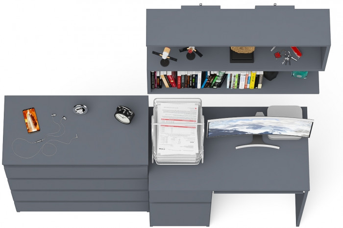 Мори компьютерный стол МС-1 левый + Комод МК800.4 + Полка 900, графит