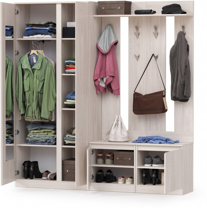 КР100 Ника прихожая № 06, цвет ясень анкор светлый, ШхГхВ 199,4х38,3х207,9 см., универсальная сборка