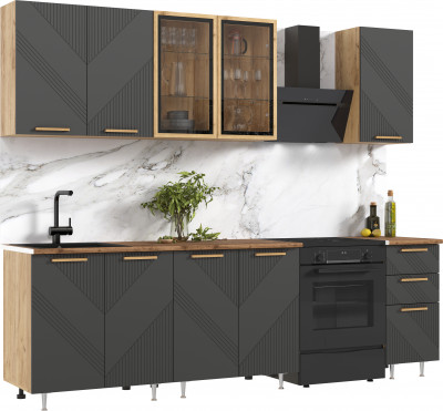 Кухня Ирис 2,0м (490) Компановка №2 Дуб Крафт/Браш Графит (Дуб вотан)