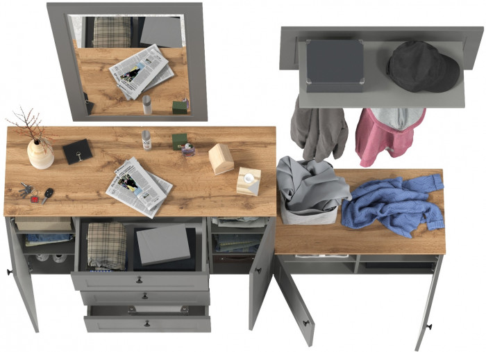 Остин Прихожая 50, цвет серый графит/дуб крафт золотой, ШхГхВ 200х54,3х210 см., универсальная сборка