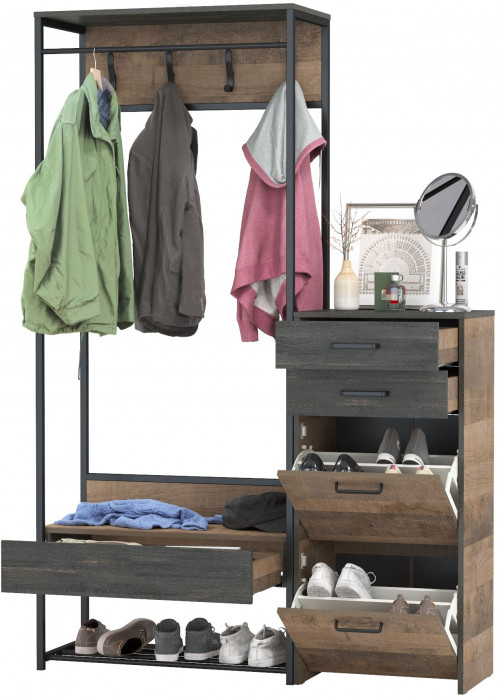 Трувор 15.120 Прихожая + 13.241.06 Тумба для обуви, дуб гранж песочный/интра