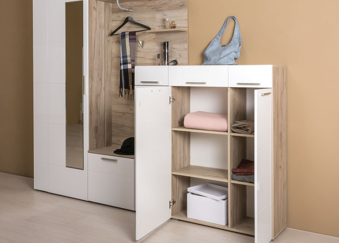 Лайн Прихожая № 13, дуб крафт серый/фасады МДФ белый глянец