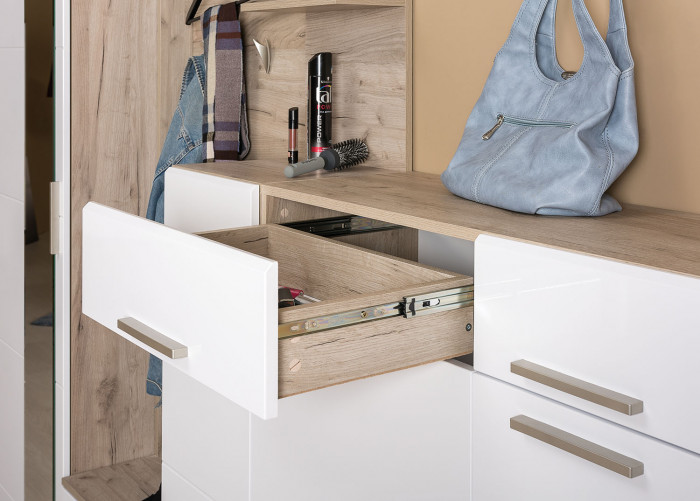 Лайн Прихожая № 13, дуб крафт серый/фасады МДФ белый глянец