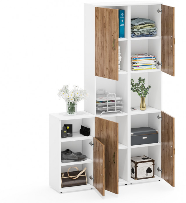 Лидер-8 Пенал + Пенал + Тумба МД 3.19, белый шагрень/крафт золото