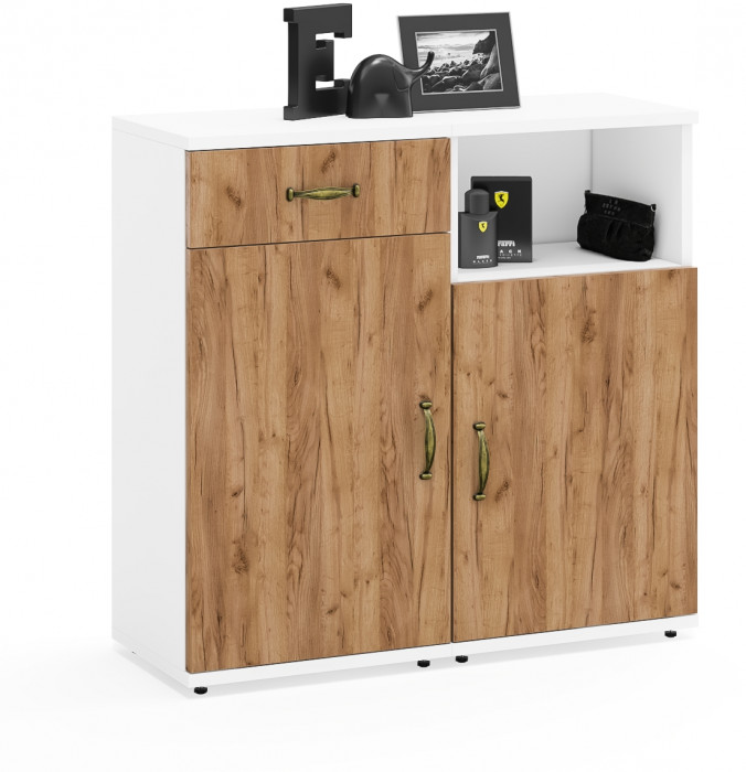 Лидер-8 Тумба МД 3.15 + Тумба МД 3.19, белый шагрень/крафт золото