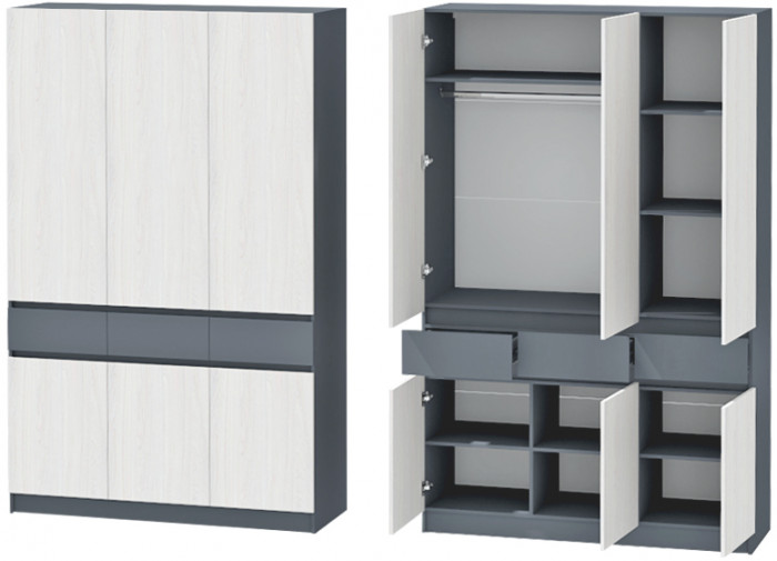 Иннэс-10 Шкаф 3-х створчатый, Графит\Ясень Анкор Св.