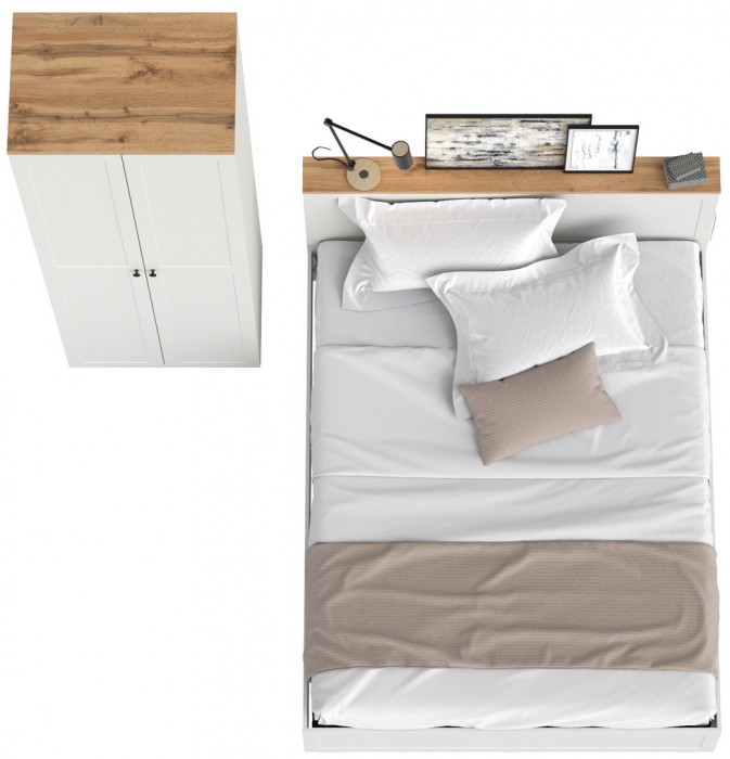 Остин 11.53 Кровать + ортопед + 13.336.02 Шкаф для одежды, белый шагрень/дуб крафт золотой