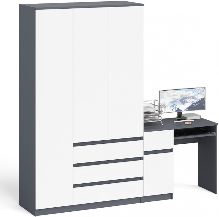 Мори Стол компьютерный МС-1 левый + Шкаф МШ1200.1, цвет графит/белый, ШхГхВ 210,4х50,4х209,6 см., выдвижной ящик слева, НЕ универсальная сборка