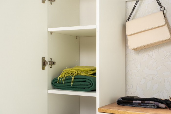 Октава Прихожая 15-123Н, цвет белый шагрень/дуб крафт золотой/фасады МДФ белый шагрень, ШхГхВ 161,5х35,4х197,6 см., универсальная сборка