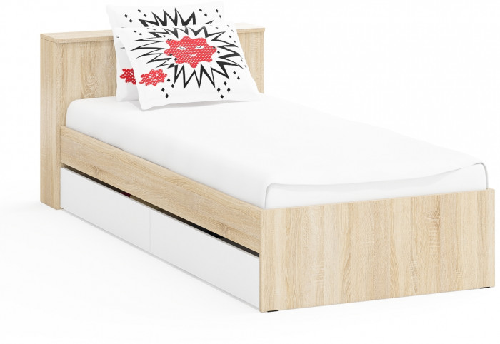 Ксения Кровать с ящиками 0900, дуб сонома/белый