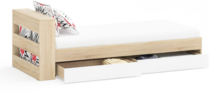Ксения Кровать с ящиками 0900, дуб сонома/белый