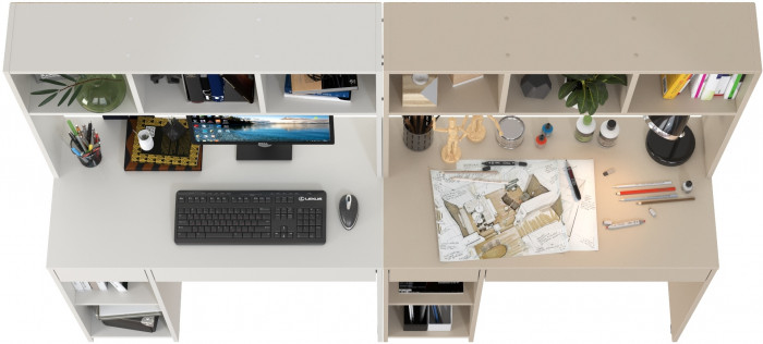 Стол компьютерный Комфорт 12.77F + Стол компьютерный Комфорт 12.77F, цвет белый шагрень/сатин, ШхГхВ 200х49,8х147 см., универсальная сборка