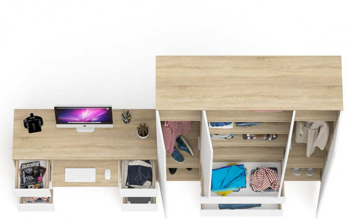 Мори компьютерный стол МС-2 + Шкаф МШ1600.1, дуб сонома/белый