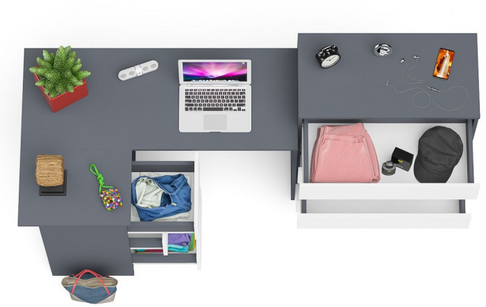 Мори Стол компьютерный МС-16 левый + Комод МК800.4, цвет графит/белый, ШхГхВ 204,8х84,9х94 см., выдвижные ящики слева, НЕ универсальная сборка