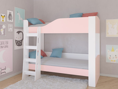 Кровать двухъярусная АСТРА 2 Белый/Розовый без ящика