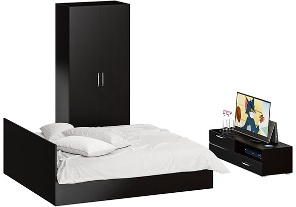 Спальня Стандарт 3-1800, венге/фасады ТВ тумбы МДФ чёрный глянец