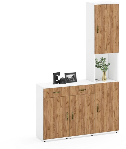 Лидер-8 Пенал + Тумба МД 3.15 + Тумба МД 3.15, белый шагрень/крафт золото