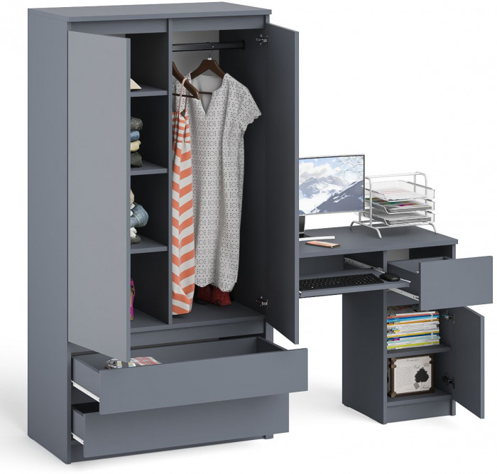 Мори компьютерный стол МС-1 правый + Шкаф МШ900.1, графит