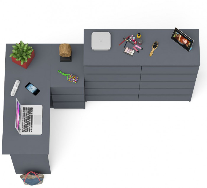 Мори компьютерный стол МС-16 правый + Комод МК1200.10, графит