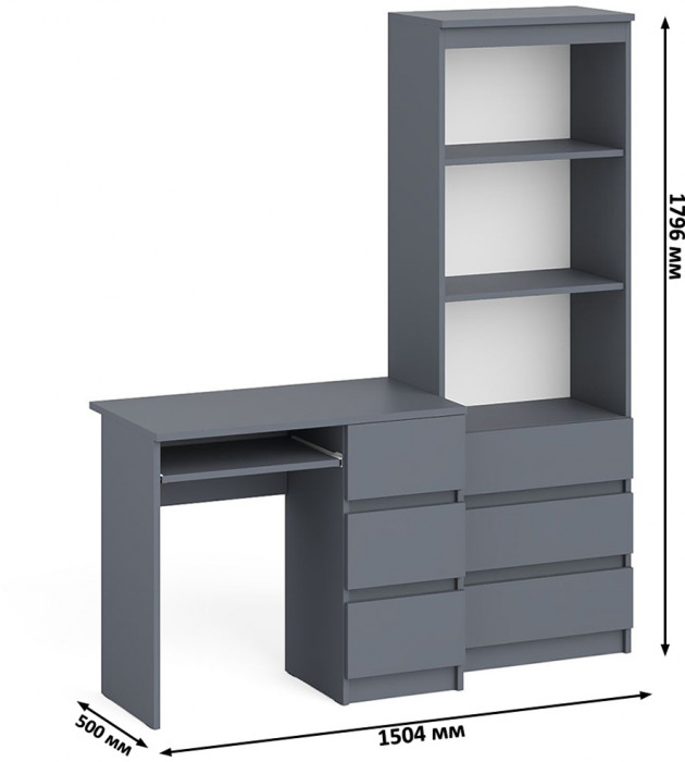 Мори компьютерный стол МС-6 правый + Стеллаж МСТ600.3, графит