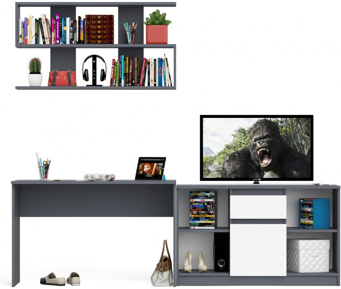 Мори письменный стол МСП1200.1 + Тумба МТВ1204.1 + Полка 1200, графит/белый