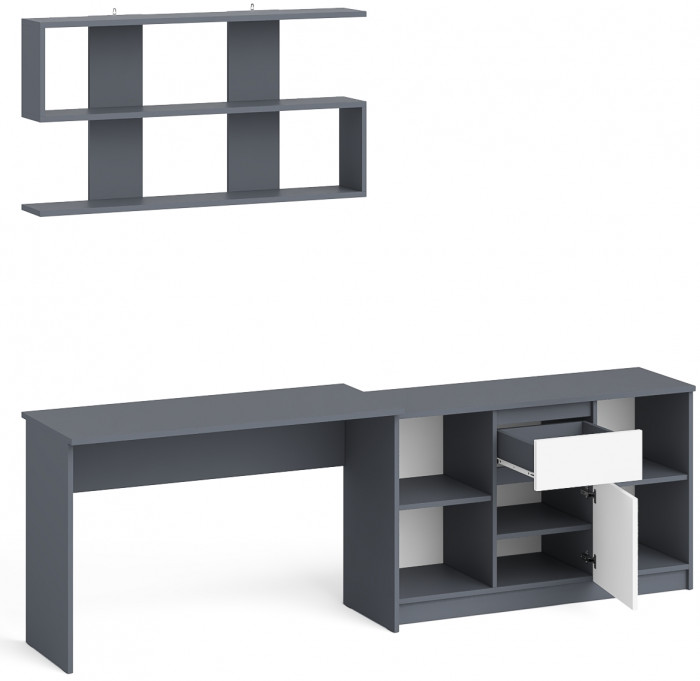 Мори письменный стол МСП1200.1 + Тумба МТВ1204.1 + Полка 1200, графит/белый