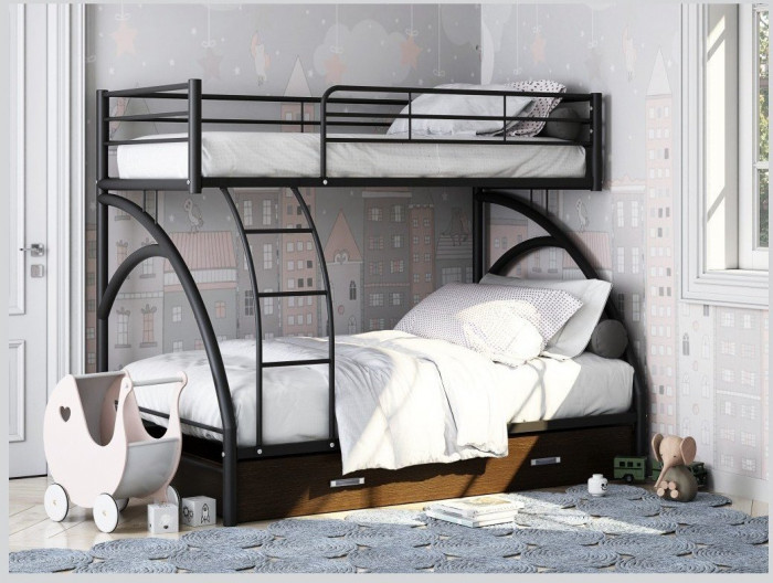 Двухъярусная кровать Виньола-2Я (с укороченной лестницей) (Черный)