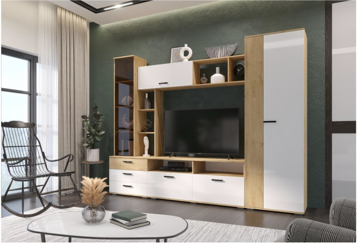 Гостиная Крокус, вотан/черный глянец