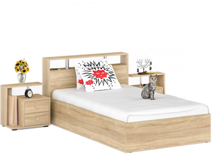 Камелия Кровать 1400 + две тумбы, дуб сонома