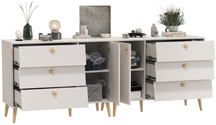 Афина Спальня Комод с дверкой и тремя ящиками х 2, цвет кашемир серый, ШхГхВ 2х110х45,3х83 см., универсальная сборка