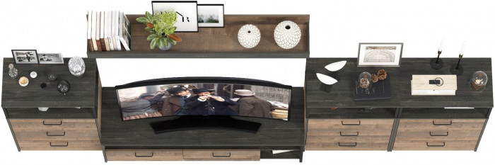 Трувор Гостиная 107, цвет дуб гранж песочный/интра, ШхГхВ 347,8х45,4х195 см., универсальная сборка