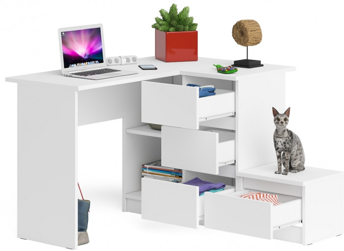 Мори компьютерный стол МС-16 правый + Тумба ТМП400.1, белый