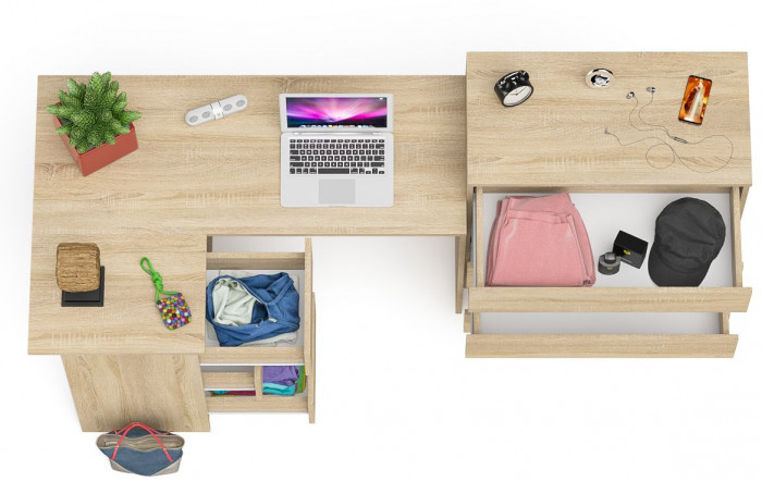 Мори Стол компьютерный МС-16 левый + Комод МК800.4, цвет дуб сонома, ШхГхВ 204,8х84,9х94 см., выдвижные ящики слева, НЕ универсальная сборка