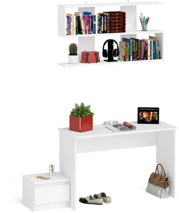 Мори письменный стол МСП1200.1 + Тумба ТМП400.1 + Полка 1200, белый