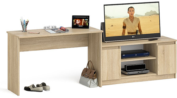 Мори Стол письменный МСП1200.1 + Тумба МТВ1200.1, цвет дуб сонома, ШхГхВ 240,8х50х76,6 см., универсальная сборка