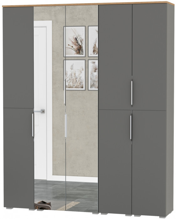 Октава Набор шкафов 02, цвет серый графит/дуб крафт золотой/фасады МДФ серый графит, ШхГхВ 161х35,3х197,6 см., универсальная сборка