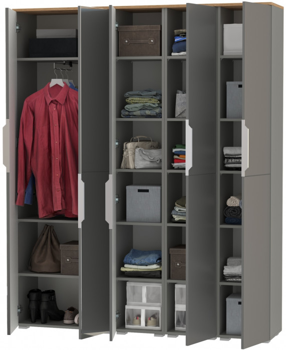 Октава Набор шкафов 02, цвет серый графит/дуб крафт золотой/фасады МДФ серый графит, ШхГхВ 161х35,3х197,6 см., универсальная сборка