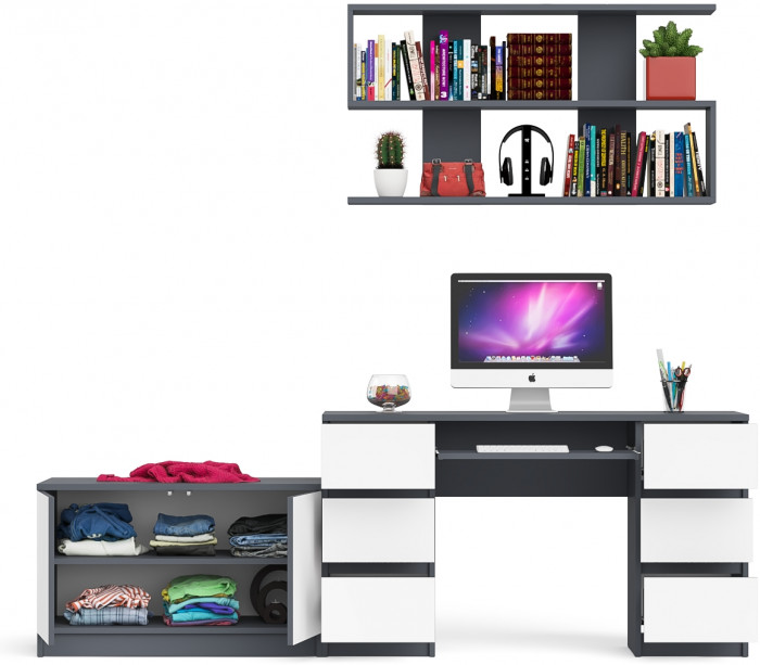 Мори компьютерный стол МС-2 + Тумба МА900.1 + Полка 1200, графит/белый