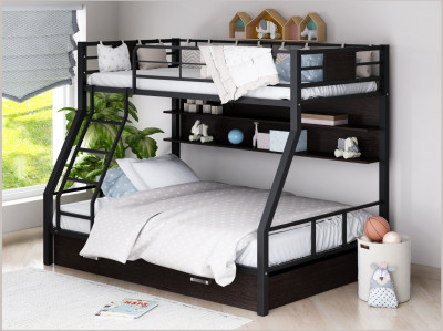 Двухъярусная кровать Гранада-1ПЯ, черная (Белый, Черный)