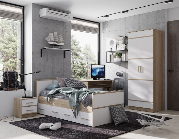 Кровать с реечным настилом Сакура ЛИТ 90х200, дуб сонома