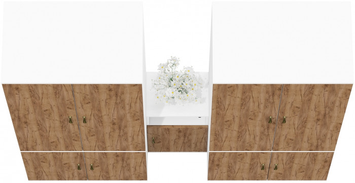 Лидер-8 Шкаф МД 19Б + Шкаф МД 19Б + Тумба МД 3.19, цвет белый шагрень/крафт золото, ШхГхВ 200х50х190 см., универсальная сборка