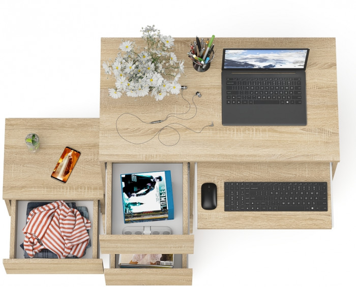 Мори Стол компьютерный МС-6 левый + Тумба ТМП400.1, цвет дуб сонома, ШхГхВ 130,4х50х76,6 см., выдвижные ящики слева, НЕ универсальная сборка