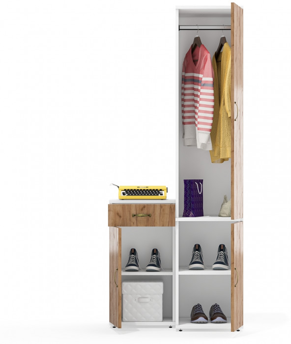 Лидер-8 Пенал МД 23Б + Тумба МД 3.15, белый шагрень/крафт золото