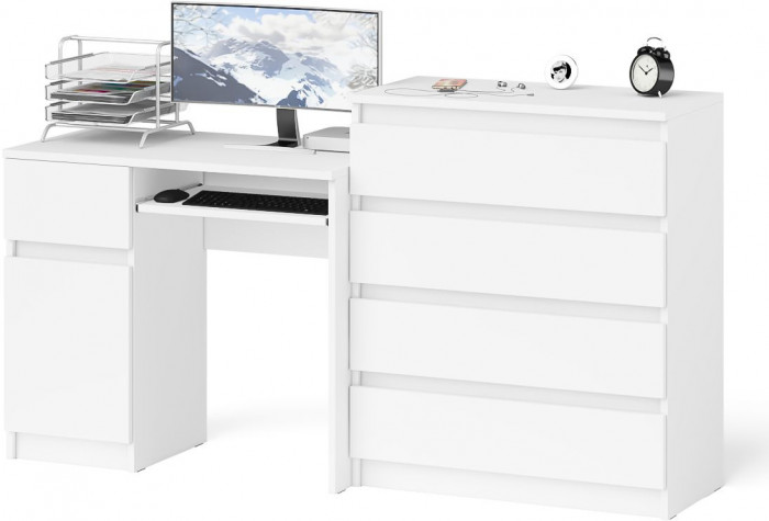 Мори компьютерный стол МС-1 левый + Комод МК800.4, белый